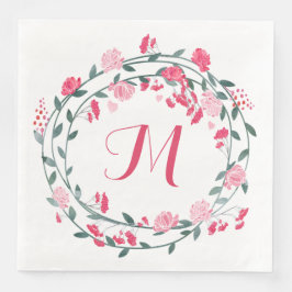 Watercolor Pink Peony Monogram Wreath Serviette