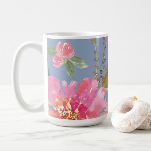 Watercolor Pink Peony Pattern Kaffeetasse (Mit Donut)