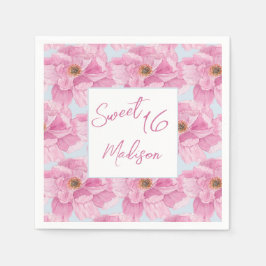 Watercolor Pink Peony Sweet 16 Party Serviette