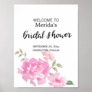 Watercolor Pink Peonys Brautparty Script Poster