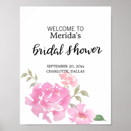 Watercolor Pink Peonys Brautparty Script Poster (Vorne)