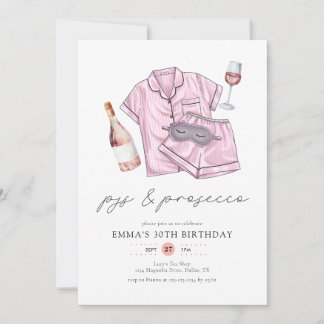 Watercolor Pink PJs & Prosecco Geburtstagsparty Einladung