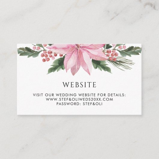 Watercolor Pink Poinsettia Winter Wedding Website Begleitkarte (Vorderseite)