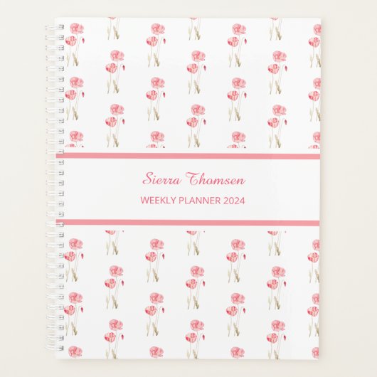 Watercolor Pink Poppies Floral Weekly Planner Planer (Vorderseite)