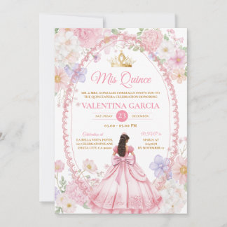 Watercolor Pink Purple Quinceañera 15 Anos Flowers Einladung