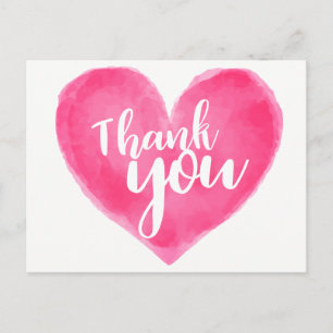 Watercolor Pink Red Heart Vielen Dank - Hochzeit L Postkarte