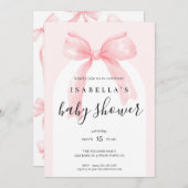 Watercolor Pink Ribbon Bow Baby Shower Einladung (Vorne/Hinten)