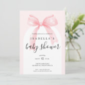 Watercolor Pink Ribbon Bow Baby Shower Einladung (Stehend Vorderseite)