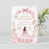 Watercolor Pink Ribbon Bows Quinceañera Invitation Einladung (Stehend Vorderseite)