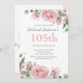 Watercolor PInk Rose 105th Birthday Party  Einladung (Vorne/Hinten)