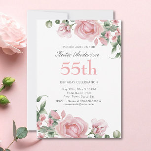 Watercolor PInk Rose 55. Geburtstagsparty Einladung