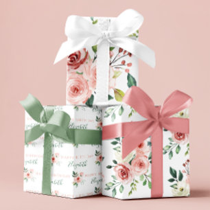 Watercolor Pink Rose Geburtstagswrapping Sheets Geschenkpapier Set