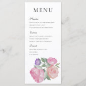 Watercolor Pink Rose & Peonie Wedding Menu Menükarte (Vorderseite)