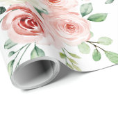 Watercolor Pink Rose Wrapping Paper Geschenkpapier (Rolleneckpunkt)