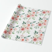 Watercolor Pink Rose Wrapping Paper Geschenkpapier (Ungerollt)