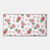 Watercolor Pink Roses and Paw Prints Schreibtischunterlage (Vorderseite)