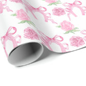 Watercolor Pink Roses & Bows Geschenkpapier (Rolleneckpunkt)
