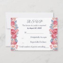 Watercolor Pink Roses Chic Wedding RSVP Karte