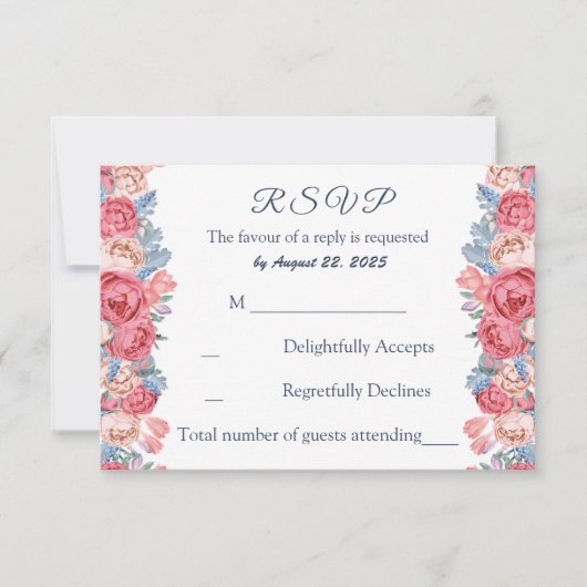 Watercolor Pink Roses Chic Wedding RSVP Karte (Vorderseite)