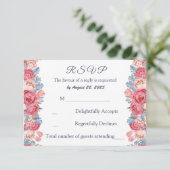Watercolor Pink Roses Chic Wedding RSVP Karte (Stehend Vorderseite)