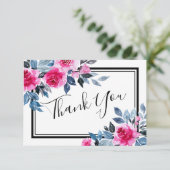 Watercolor Pink Roses Wedding Danke Karte (Stehend Vorderseite)