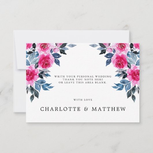 Watercolor Pink Roses Wedding Danke Karte (Rückseite)