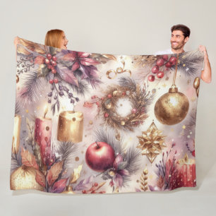 Watercolor Pink Rote Weihnachtsmotifs Feiertag Fleecedecke