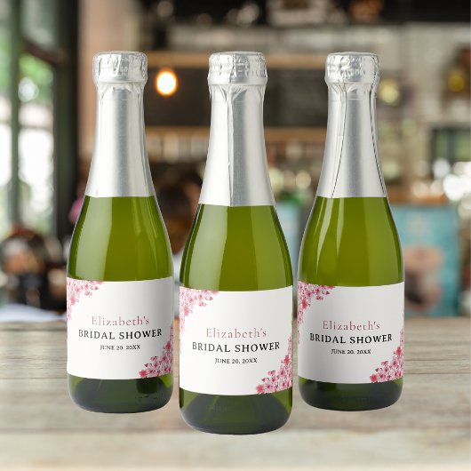 Watercolor Pink Sakura Flowers, Bridal Shower Schaumweinetikett