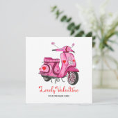 Watercolor Pink Scooter Valentine's Day Gruß Karte (Stehend Vorderseite)