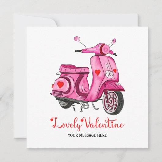 Watercolor Pink Scooter Valentine's Day Gruß Karte (Vorderseite)