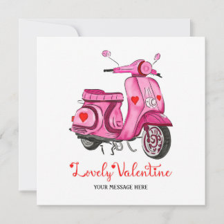 Watercolor Pink Scooter Valentine's Day Gruß Karte
