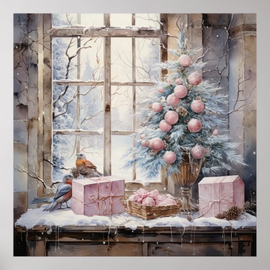 Watercolor Pink Shabby Chic Weihnachtsgebäck Poster (Vorne)