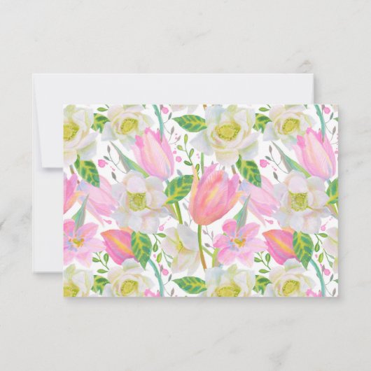 Watercolor Pink Tulip Script Wedding RSVP Card (Rückseite)