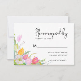 Watercolor Pink Tulip Script Wedding RSVP Card