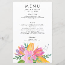 Watercolor Pink Tulip Wedding Menu