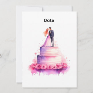 Watercolor Pink Wedding Cake Couple Invitation Einladung