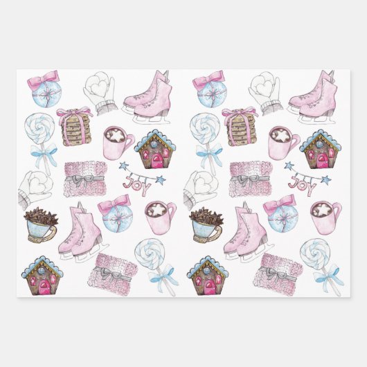 Watercolor Pink Weihnachten Geschenkpapier Set (Vorderseite 3)