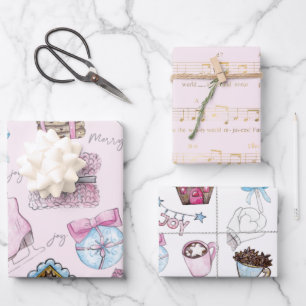 Watercolor Pink Weihnachten Geschenkpapier Set