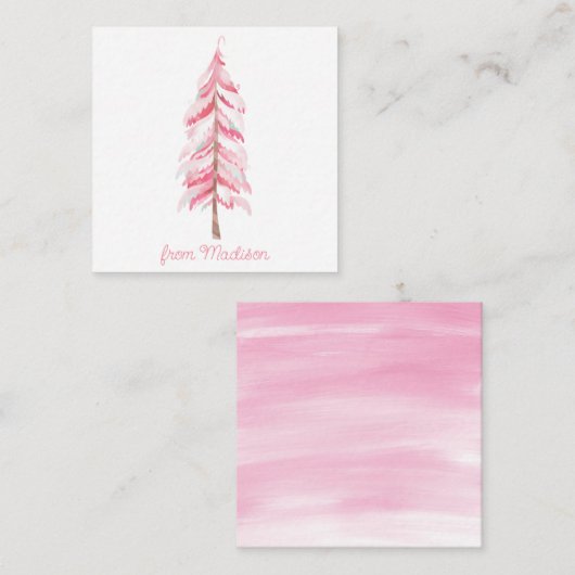 Watercolor Pink Weihnachtsbaum Geschenkkarte Mitteilungskarte (Vorne/Hinten)
