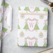Watercolor Pink Weihnachtsbaum Monogram Wappen Geschenkpapier