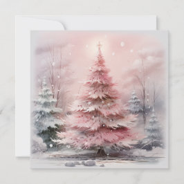Watercolor Pink Weihnachtsbaum Szene Mitteilungskarte