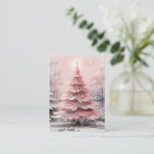 Watercolor Pink Weihnachtsbaum Szene Visitenkarte (Stehend Vorderseite)