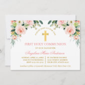 Watercolor Pink White Floral Gold Communion Einladung (Vorderseite)