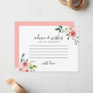 Watercolor Pink & White Floral Graduation Advice  Mitteilungskarte