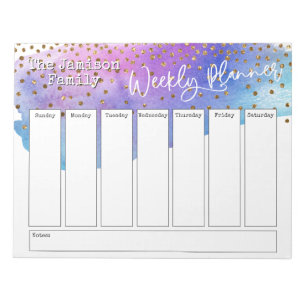 Watercolor Pinselstrich und Confetti Weekly Planne Notizblock