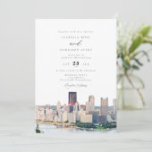 Watercolor Pittsburgh Pennsylvania Skyline Wedding Einladung (Stehend Vorderseite)