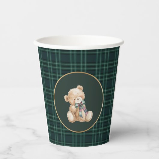  Watercolor Plaid Teddy Bear preppy baby shower Pappbecher (Vorderseite)