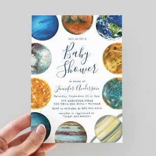 Watercolor Planets Solar System Babydusche Einladung