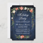 Watercolor Poinsettia Blue Woliday Party Einladung (Vorderseite)