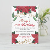 Watercolor Poinsettia Blumenweihnachtsfest Geburts Einladung (Stehend Vorderseite)